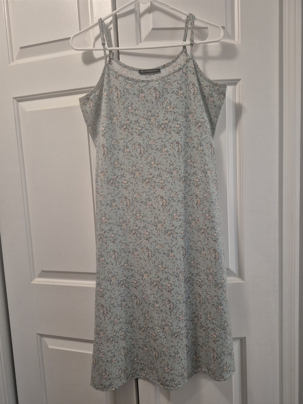 Brandy Melville Light Blue Floral Midi Slip Dress with Spaghetti Straps, Sz S